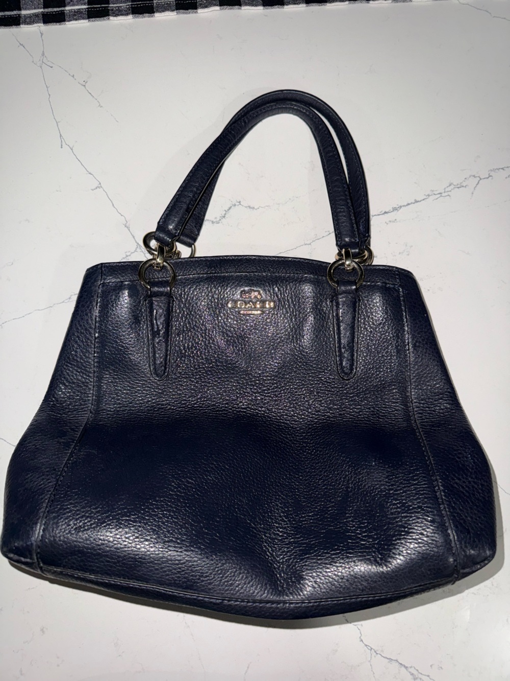 Coach Navy Blue Pebbled Leather Shoulder Bag with Gold Hardware